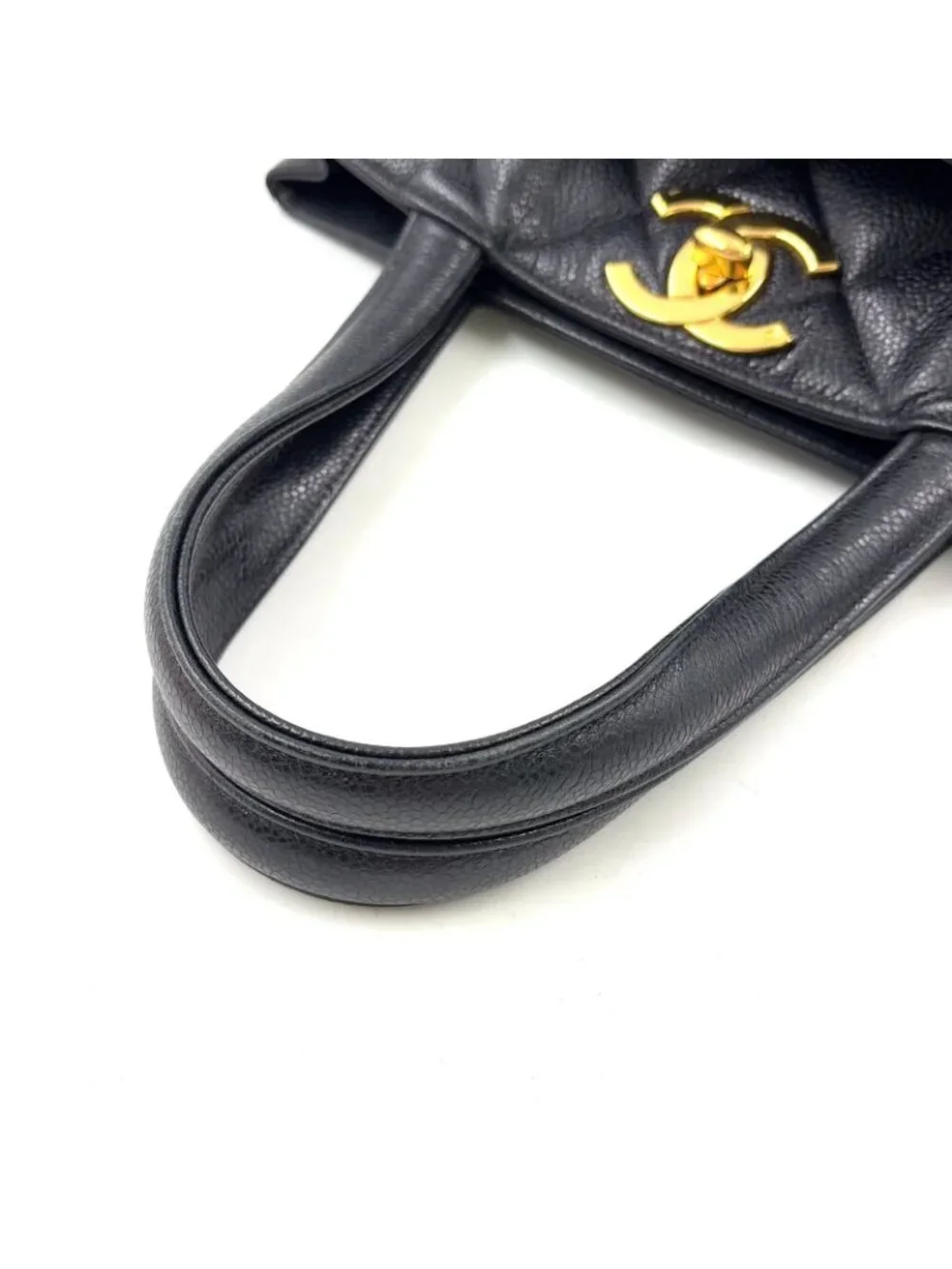 Chanel Quilted Turnlock Caviar Leather Black Tote Bag Gold